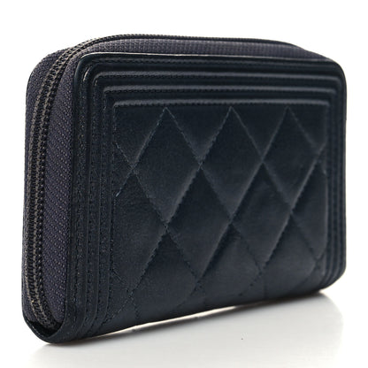 Chanel Metallic Calfskin Quilted Small Boy Zip Around Wallet Charcoal 3 of 11