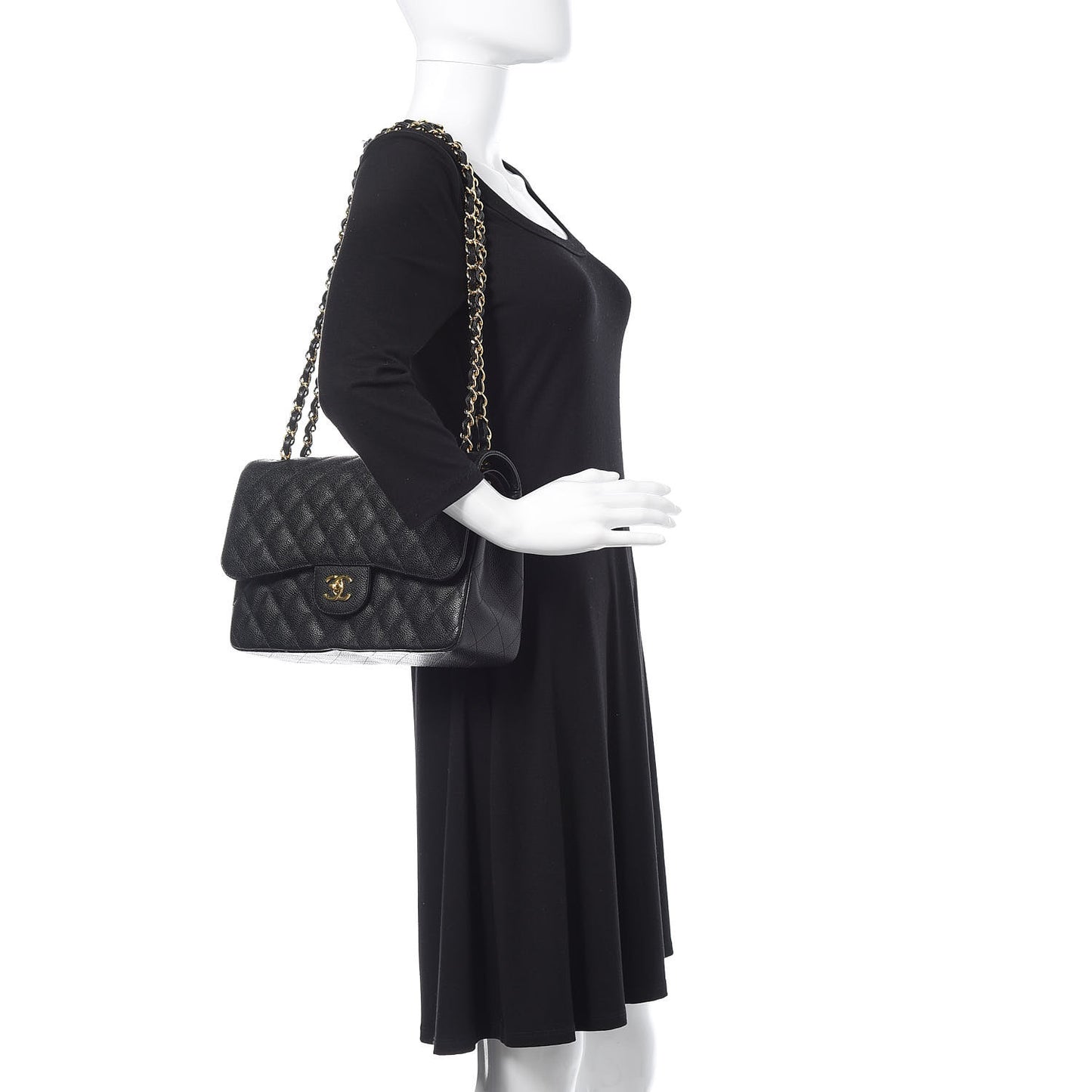 Caviar Quilted Jumbo Double Flap Black
