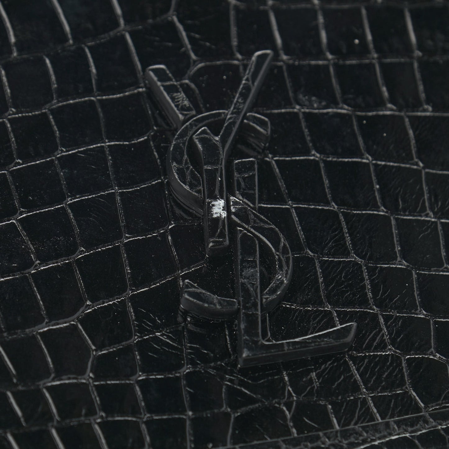 Crocodile Embossed Lambskin Matelasse Monogram Niki Chain Wallet Black