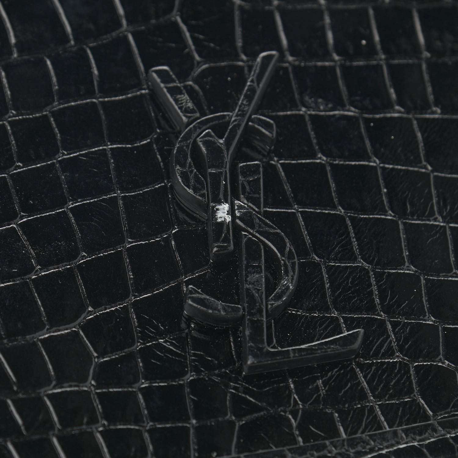 Saint Laurent Crocodile Embossed Lambskin Matelasse Monogram Niki Chain Wallet Black 12 of 14