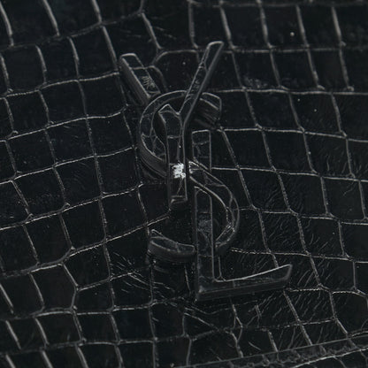 Saint Laurent Crocodile Embossed Lambskin Matelasse Monogram Niki Chain Wallet Black 12 of 14