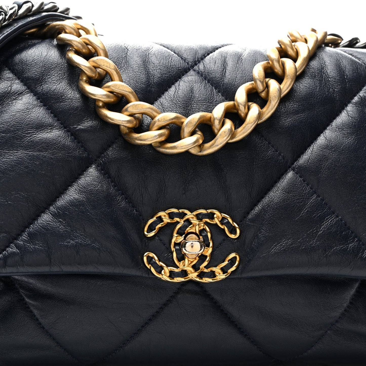 Goatskin Quilted Large Chanel 19 Flap Navy Blue