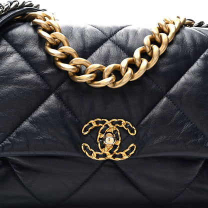 Chanel Goatskin Quilted Large Chanel 19 Flap Navy Blue 8 of 10