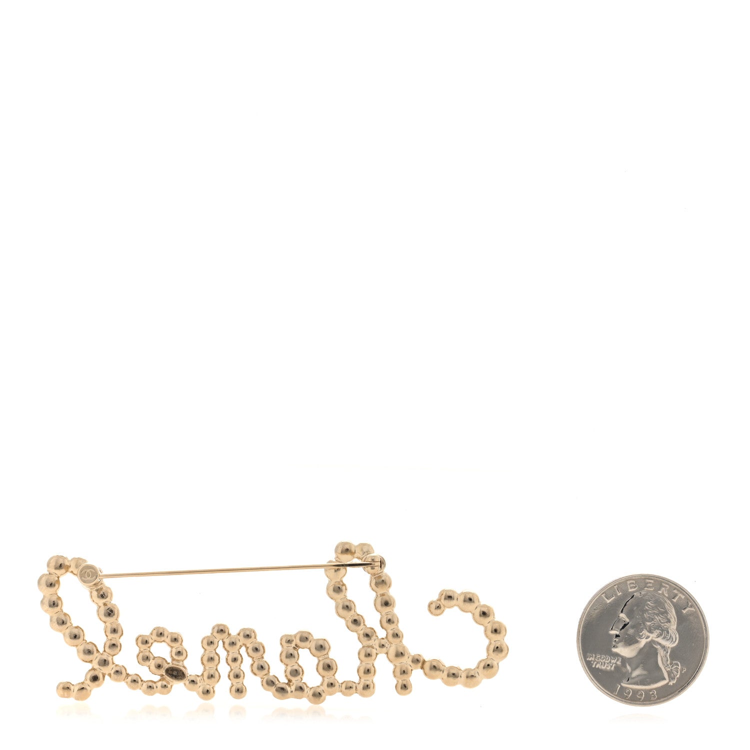 Chanel Crystal Pearl Logo Brooch Gold 2 of 4