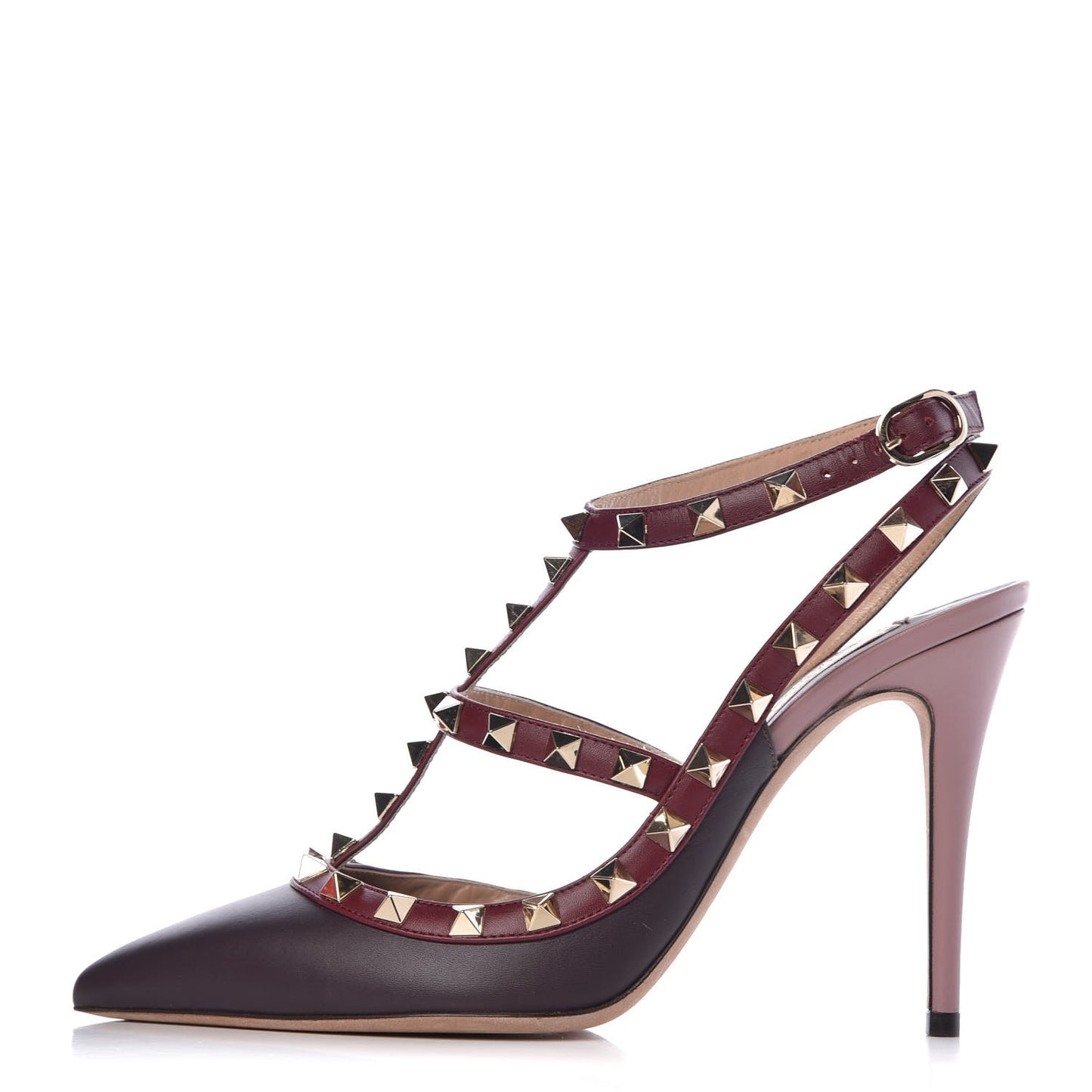 Calfskin Nappa Rockstud Ankle Strap 100mm Pumps 37.5 Griotte