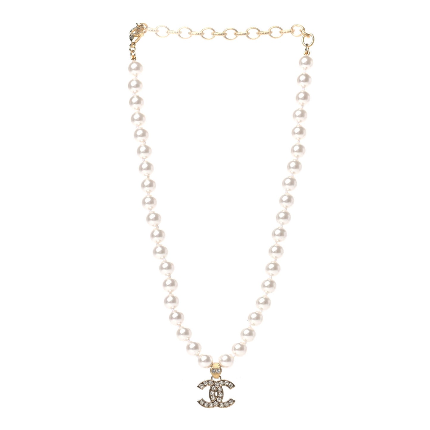 Pearl Crystal CC Short Necklace Gold