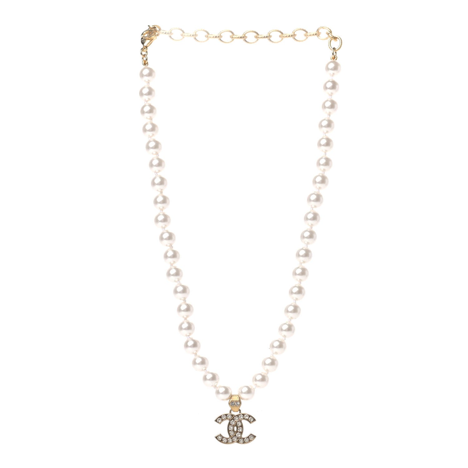 Chanel Pearl Crystal CC Short Necklace Gold 2 of 3