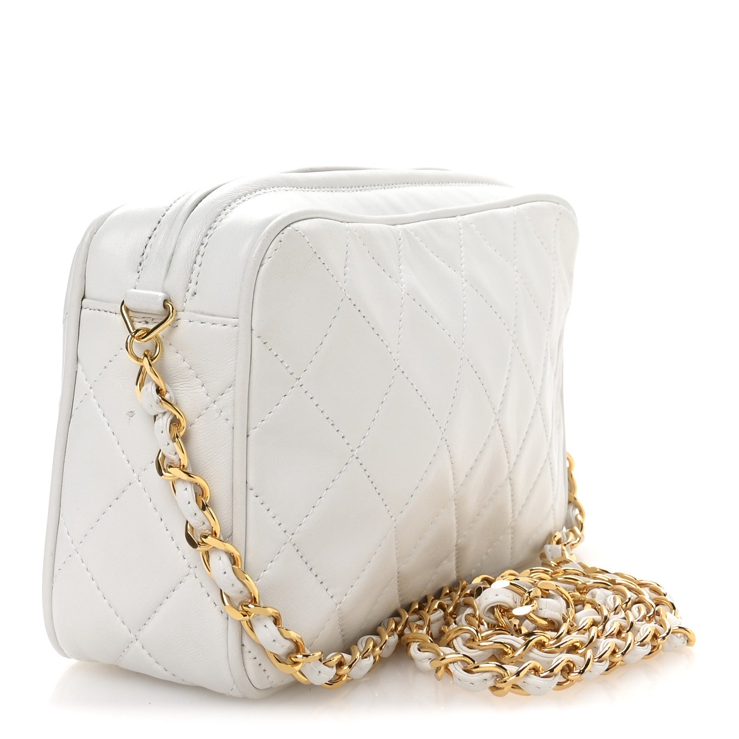 Lambskin Quilted Tassel Camera Case White