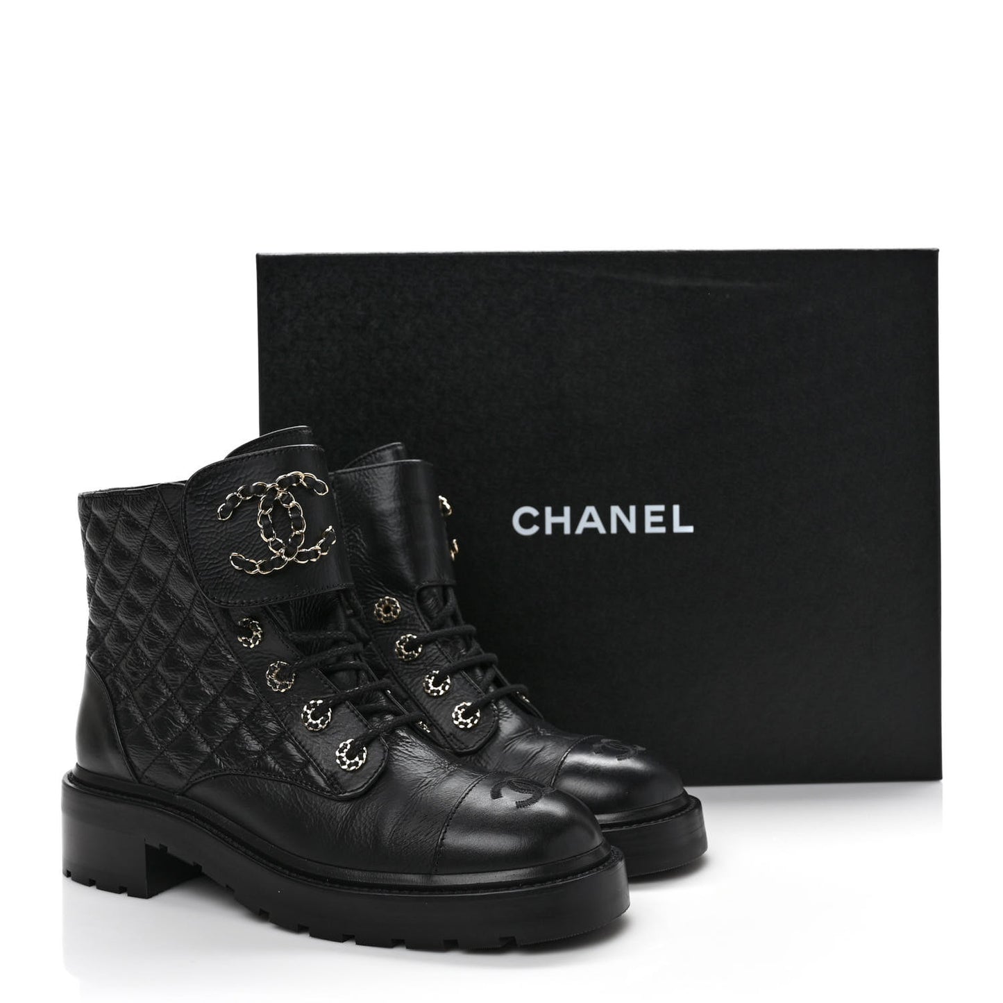 Shiny Goatskin Calfskin Quilted Lace Up Combat Boots 39 Black