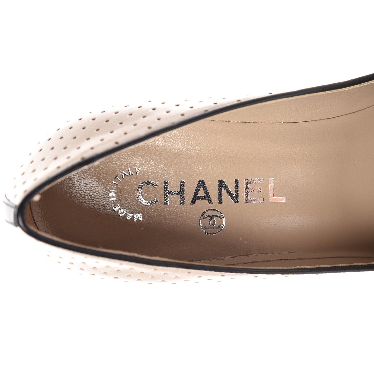 Lambskin Perforated CC Cap Toe Pump 38 Beige Black