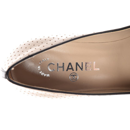 Chanel Lambskin Perforated CC Cap Toe Pump 38 Beige Black 7 of 9