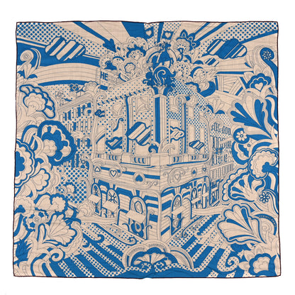 Hermes Cashmere Silk Faubourg Rainbow Shawl 140 Bleu White 1 of 3