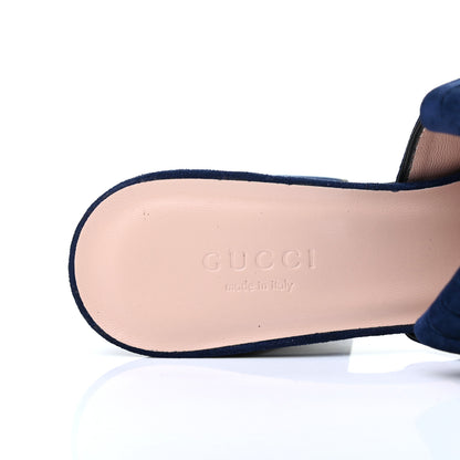 Gucci Kid Scamosciato GG Marmont Fringe 75mm Slide Sandals 36 Blue Ink 7 of 9