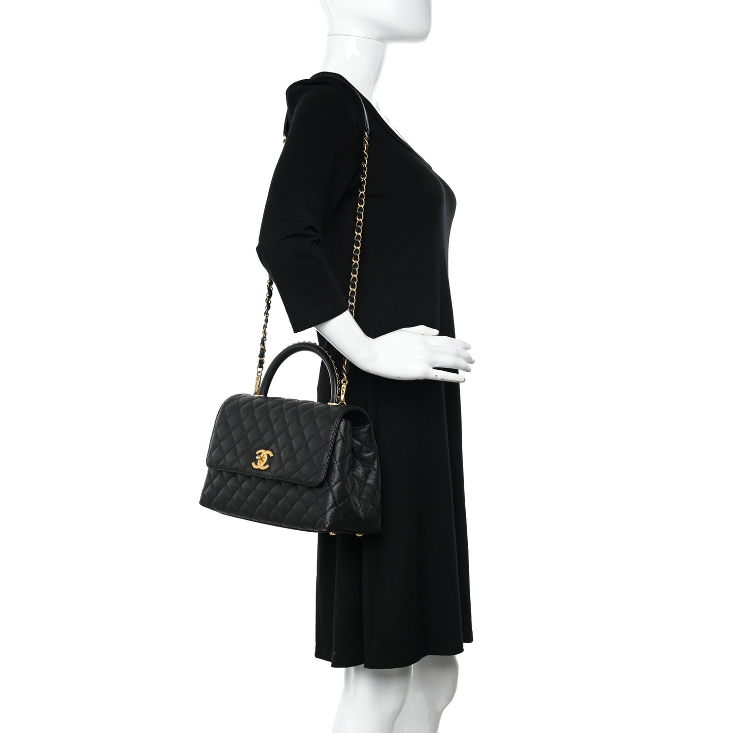 Caviar Quilted Small Coco Chain Handle Flap Black