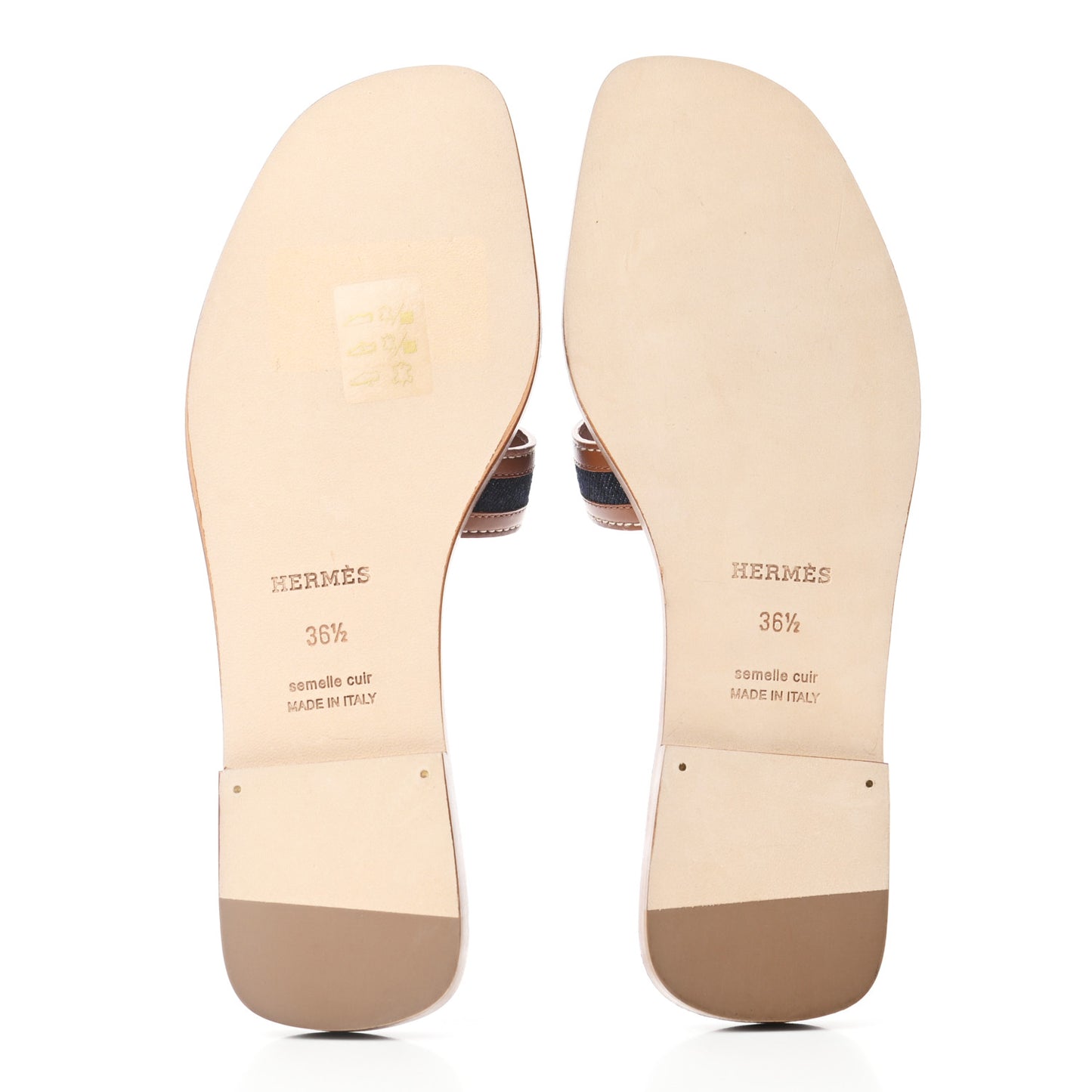 Calfskin Denim Oran Sandals 36.5 Bleu Brut Gold