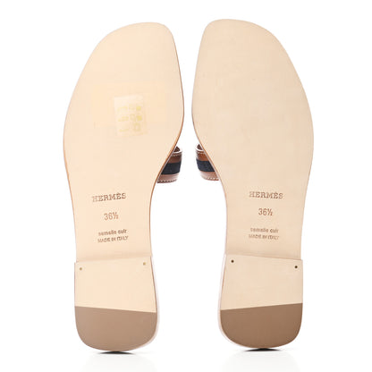 Hermes Calfskin Denim Oran Sandals 36.5 Bleu Brut Gold 5 of 8