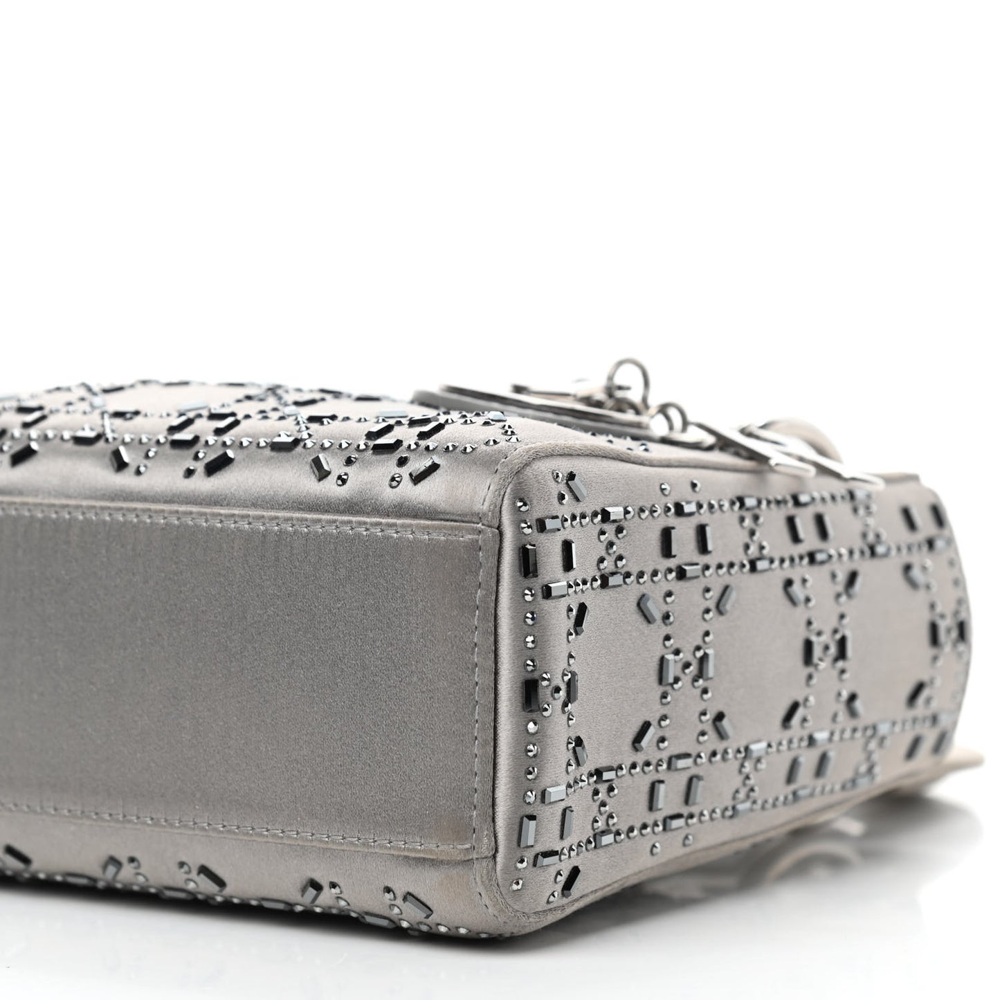Satin Crystal Cannage Mini Lady Dior Gray
