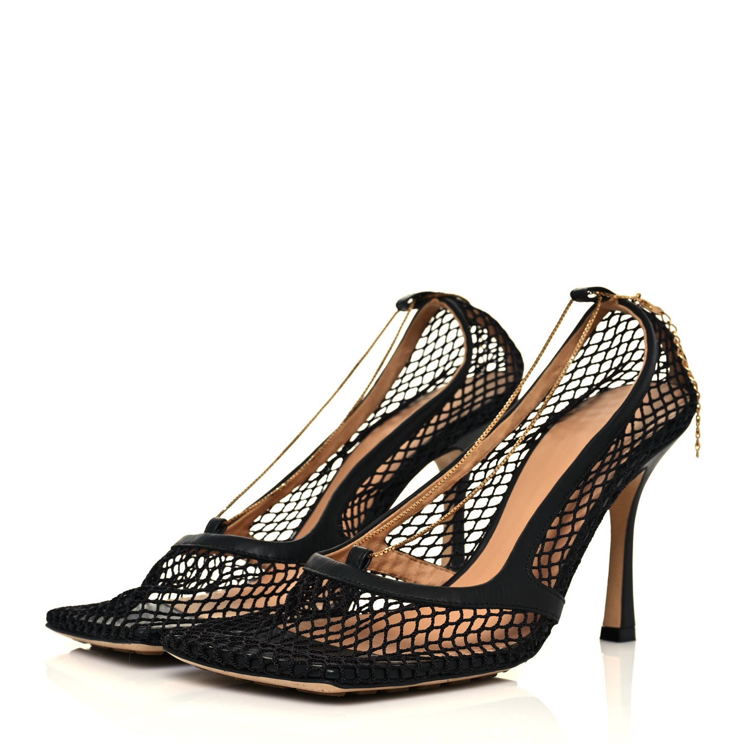 Bottega Veneta Mesh Calfskin Chain Stretch Pumps 41 Black 3 of 8