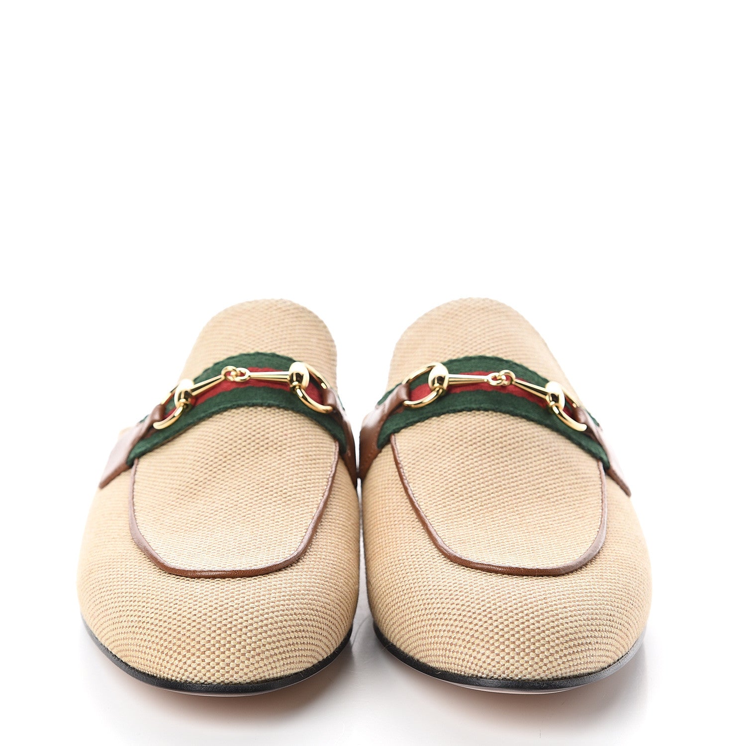 Gucci Canvas Vintage Charlotte Web Princetown Slippers 39.5 Sand Cuir 2 of 7
