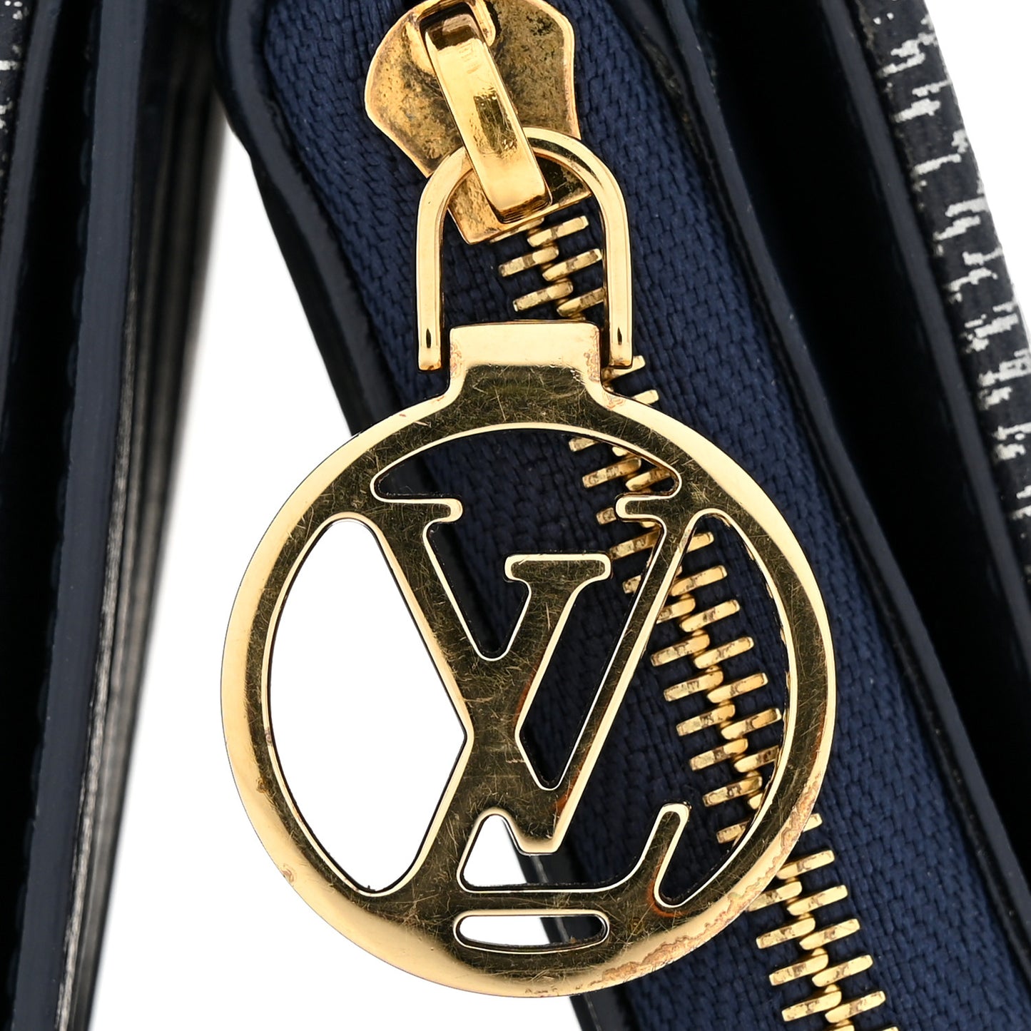 Denim Effect Lambskin Embossed Monogram Lou Coussin Wallet Navy