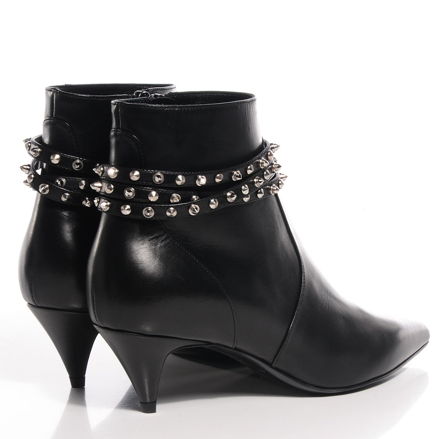 Calfskin Cat Boot 50 Studded Strap Booties 36 Black