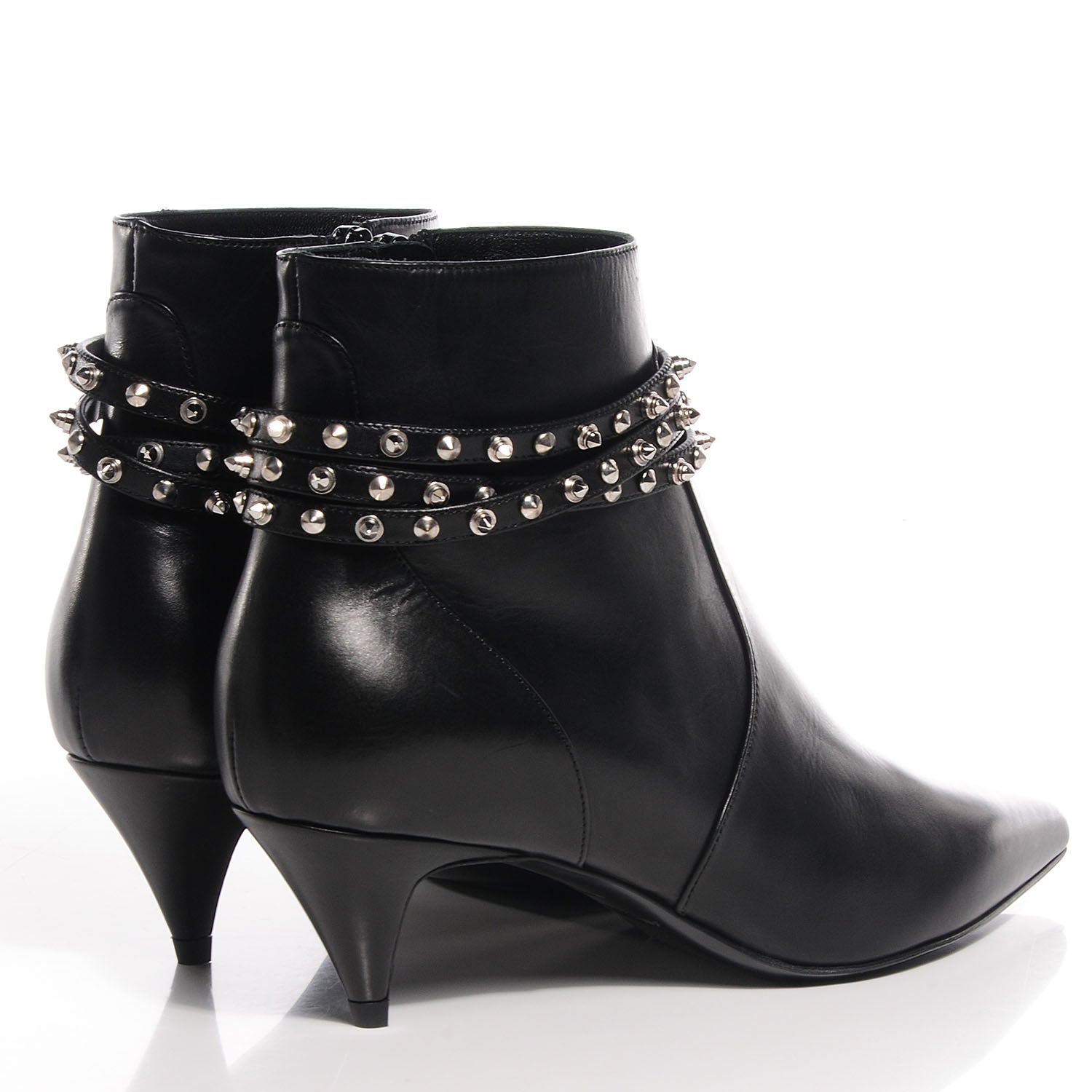 Saint Laurent Calfskin Cat Boot 50 Studded Strap Booties 36 Black 4 of 9
