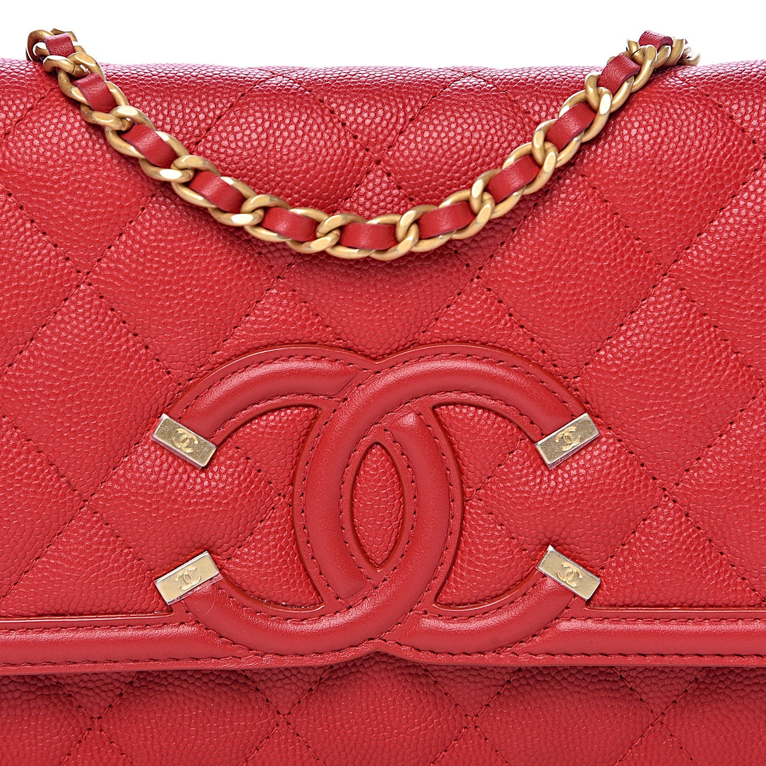 Chanel Caviar Quilted CC Filigree Wallet On Chain WOC Red 9 of 11