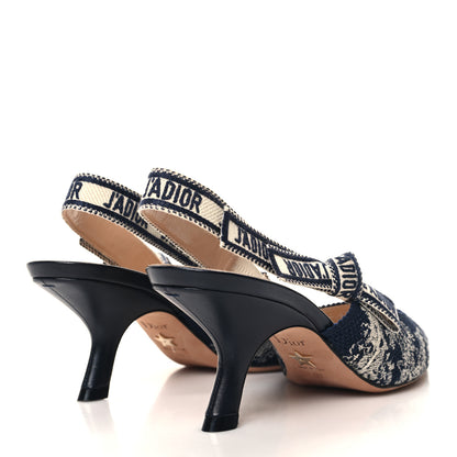 Christian Dior Toile de Jouy Ribbon Embroidered J'Adior Slingback 65mm Pumps 37 Blue Off White 4 of 9