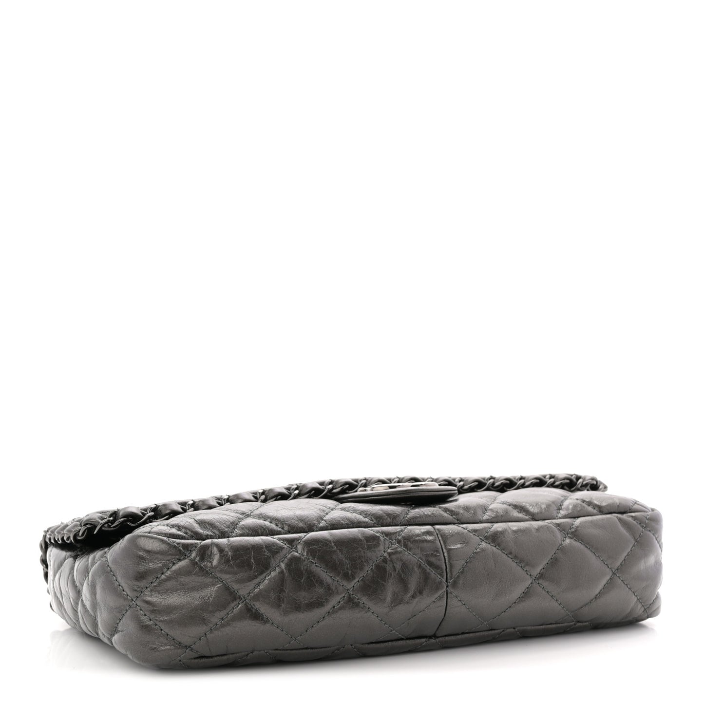Metallic Calfskin Quilted Medium Chain Me Flap Grey