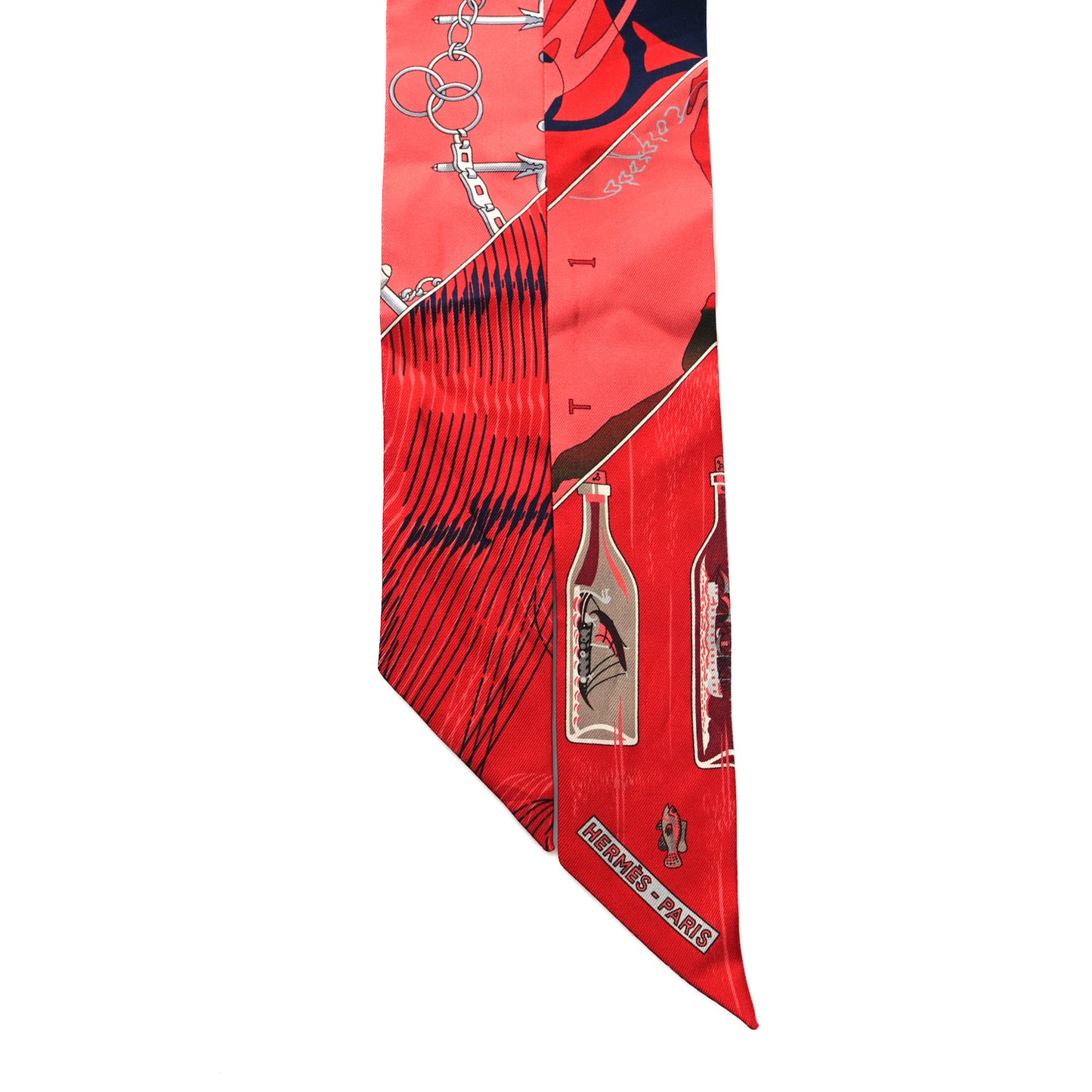 Silk Caleche Mors Et Bouteilles Twilly Rouge Marine Beige