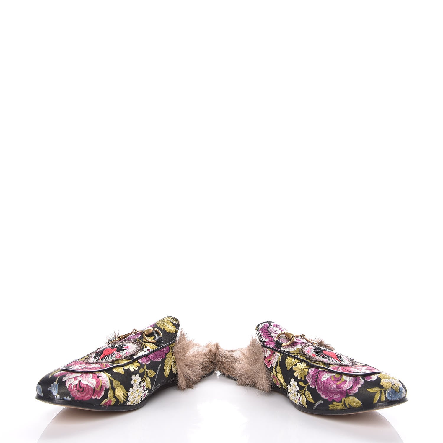 Gucci Jacquard Fur Floral Embroidered Womens Princetown Slippers 38.5 Black Multicolor 6 of 16