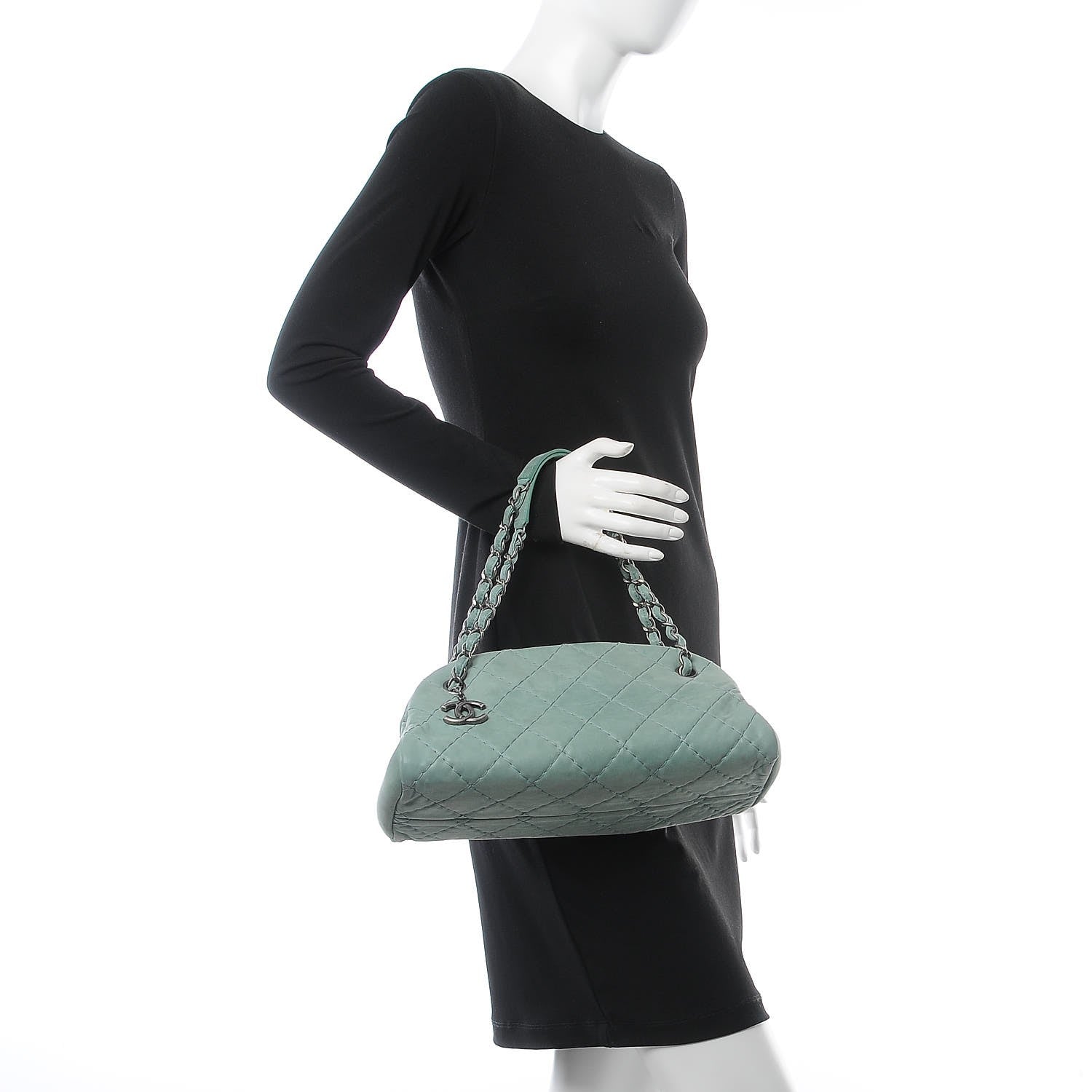 Chanel Iridescent Calfskin Medium Just Mademoiselle Bowler Green 2 of 11