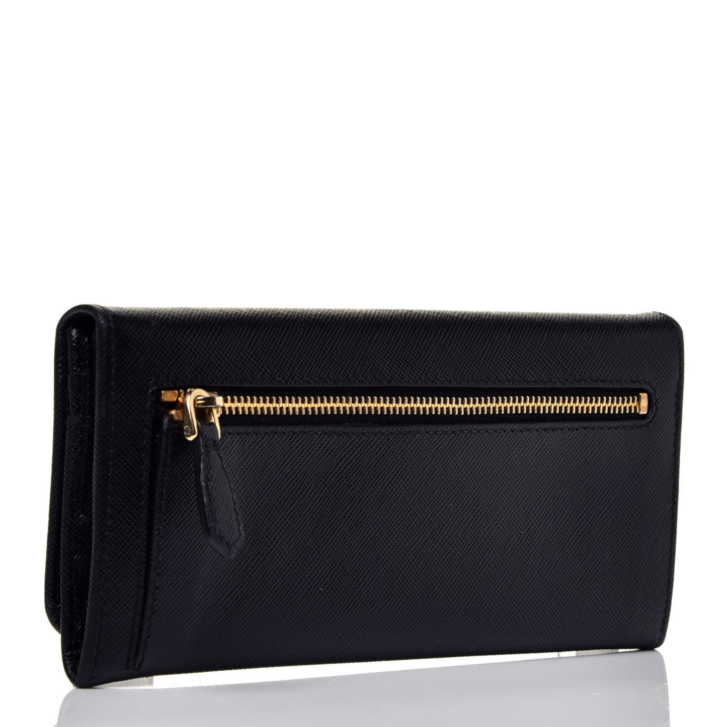 Saffiano Metal Continental Flap Wallet Black