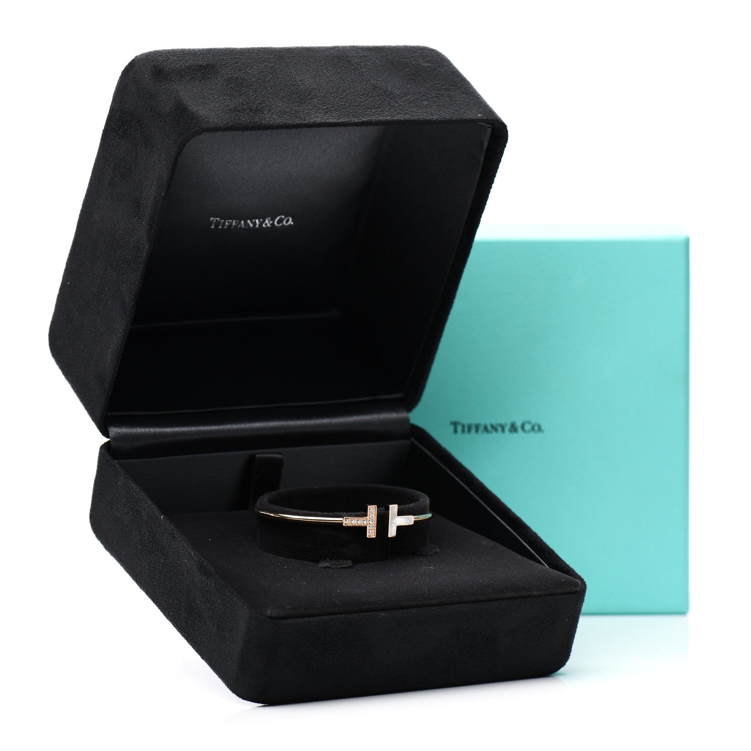 Tiffany 18K Rose Gold Diamond Mother of Pearl T Wire Bracelet 4 of 4