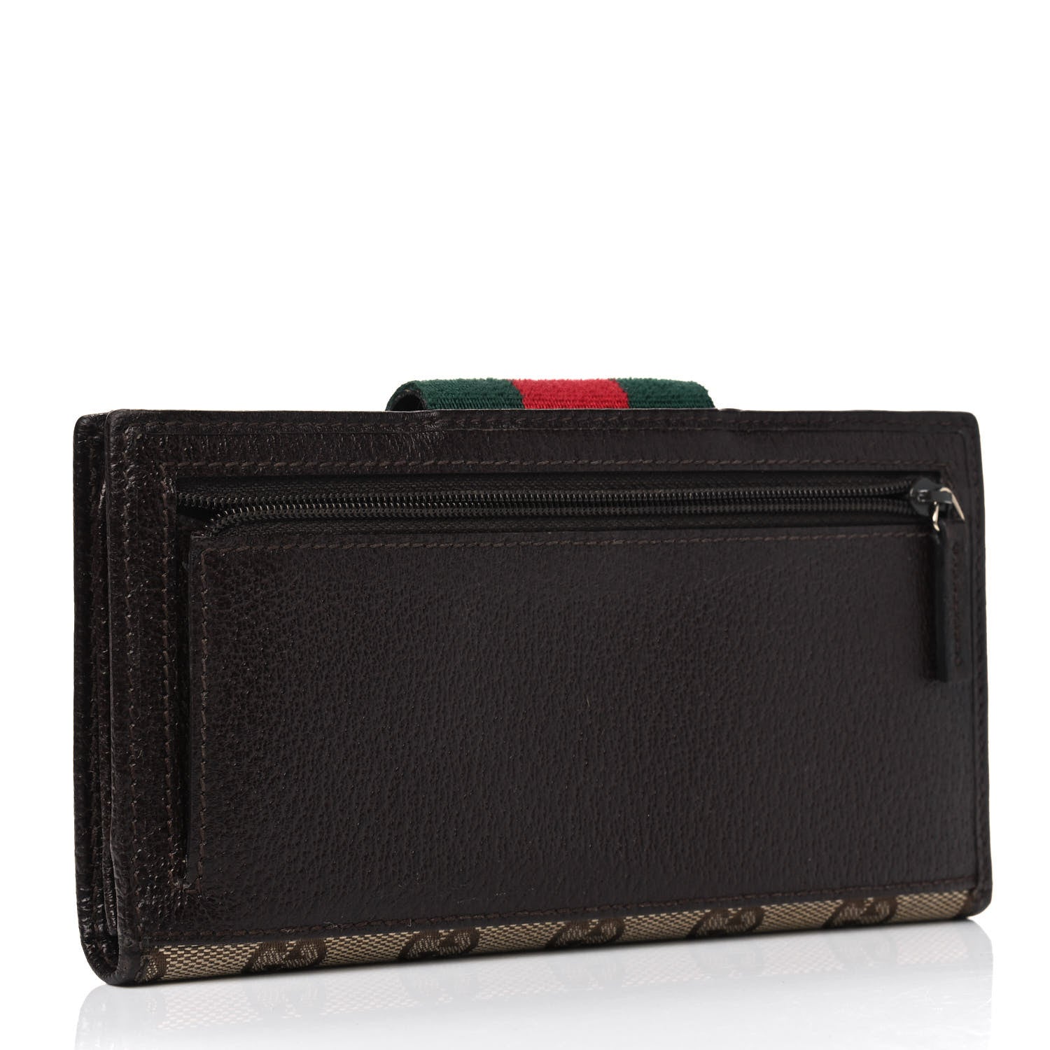 Gucci Monogram Calfskin Ladies Web Continental Wallet Beige Ebony Cocoa 2 of 7