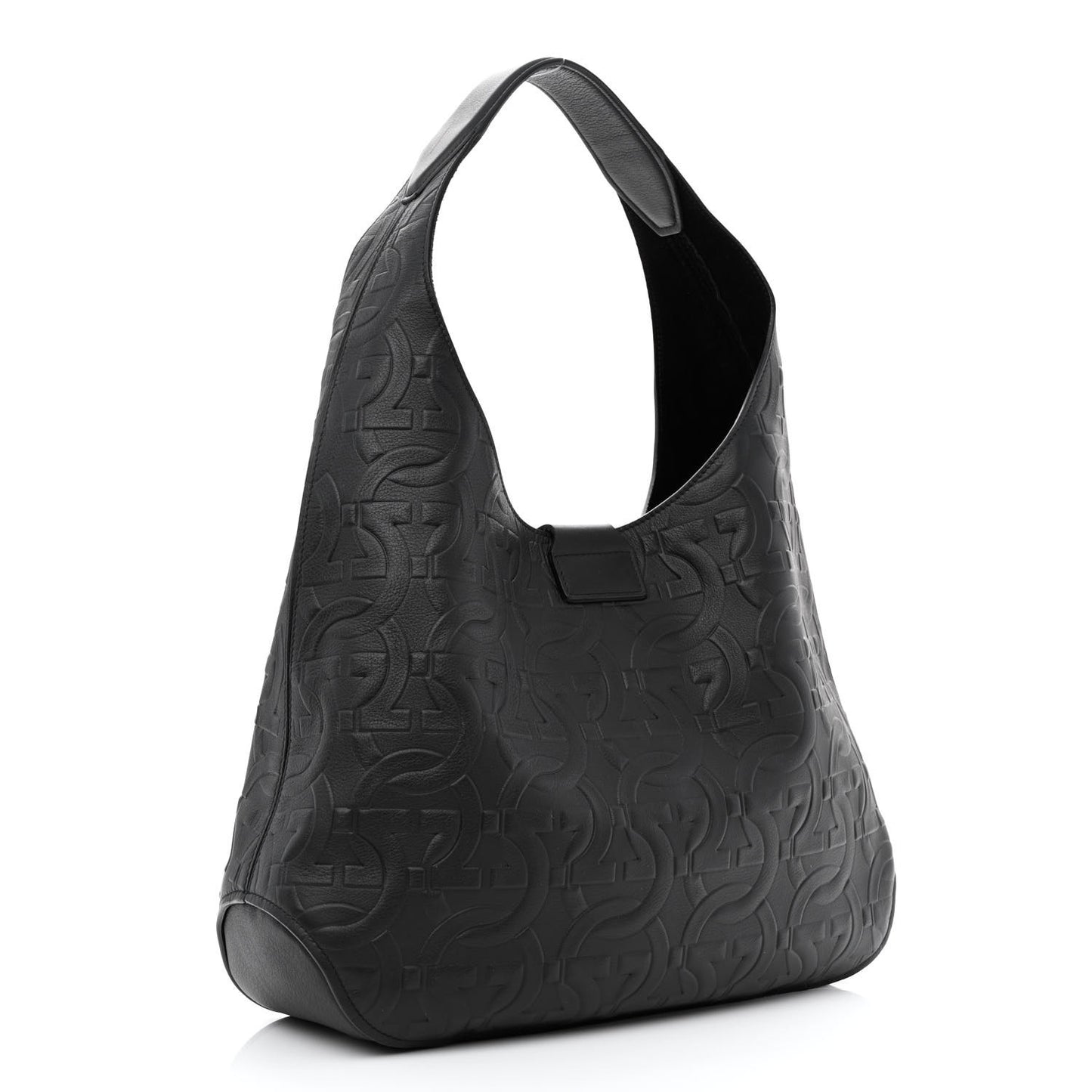 Calfskin Embossed Gancini Margot Hobo Black