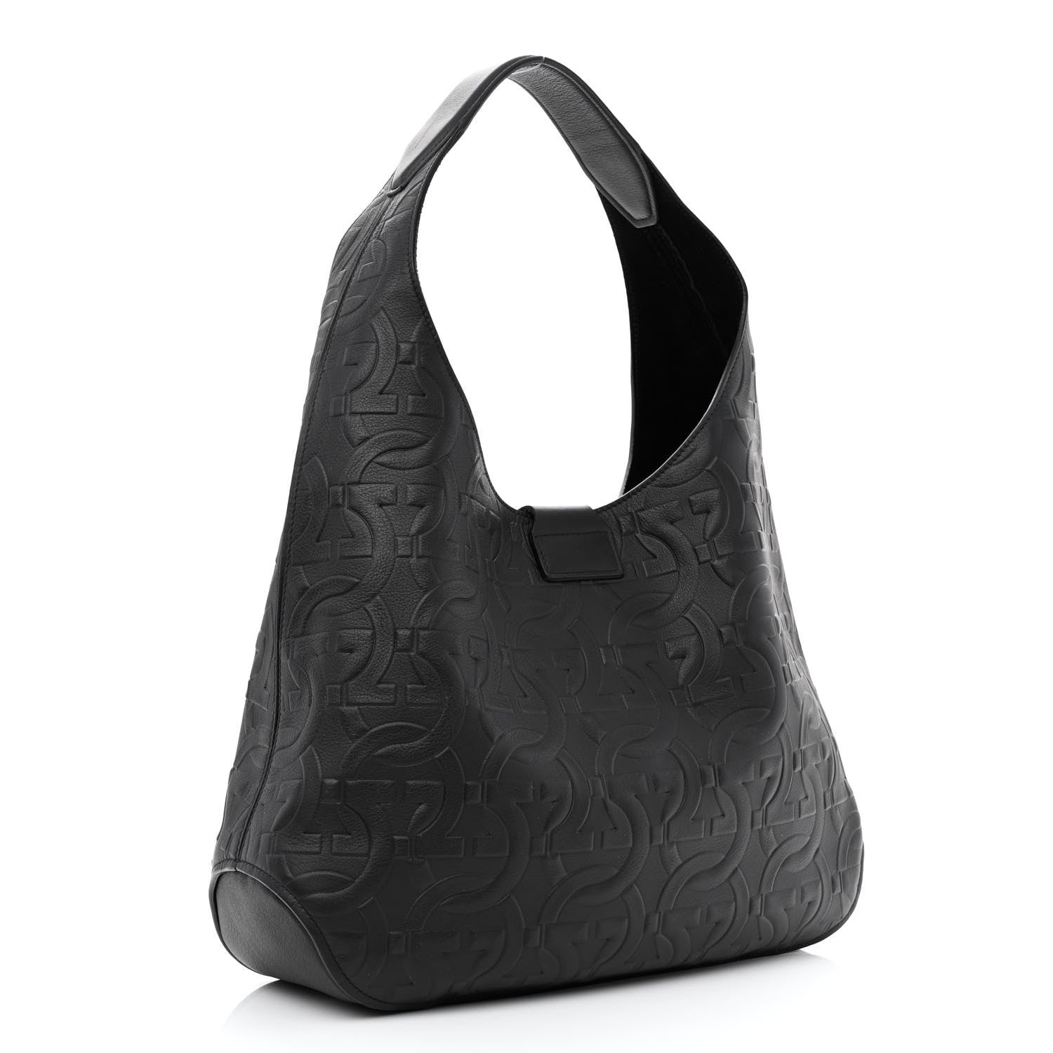 Salvatore Ferragamo Calfskin Embossed Gancini Margot Hobo Black 4 of 11