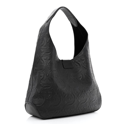 Salvatore Ferragamo Calfskin Embossed Gancini Margot Hobo Black 4 of 11