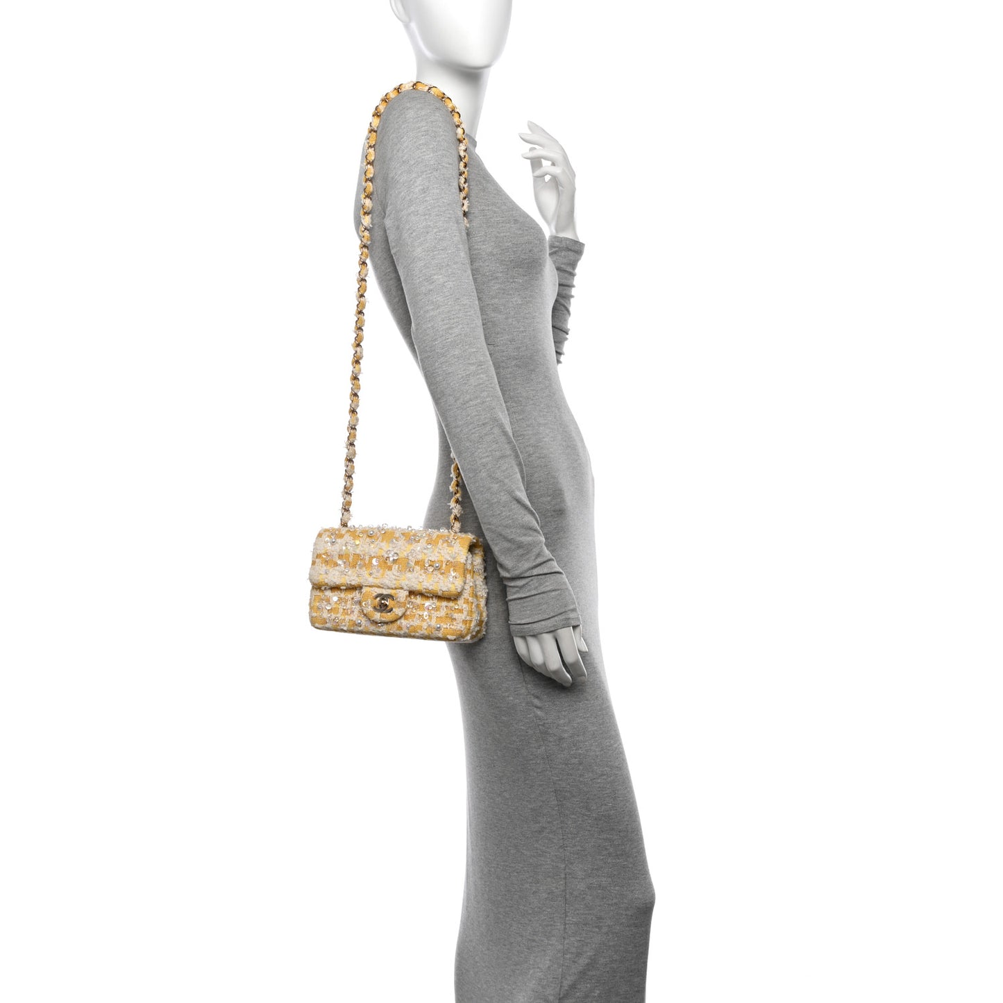 Tweed Beaded Mini Rectangular Flap Yellow White