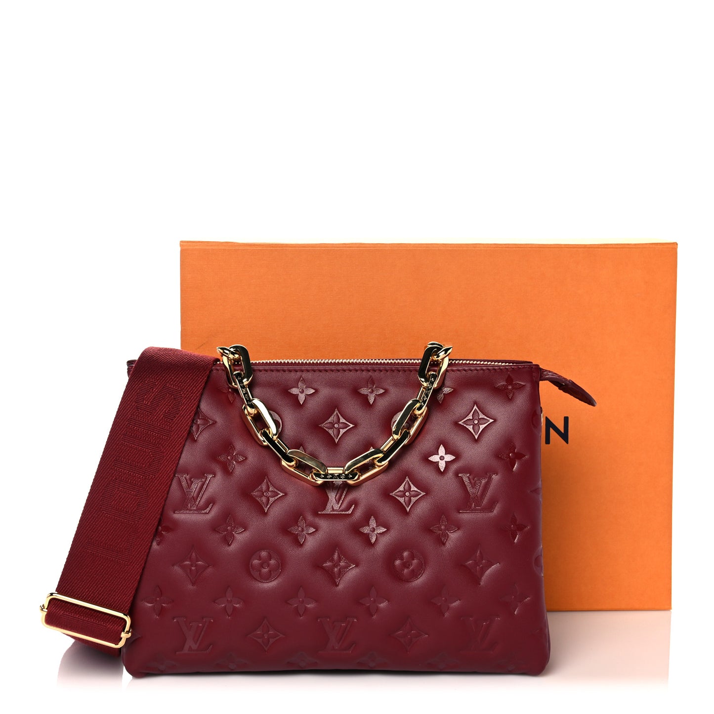 Lambskin Embossed Monogram Coussin PM Wine