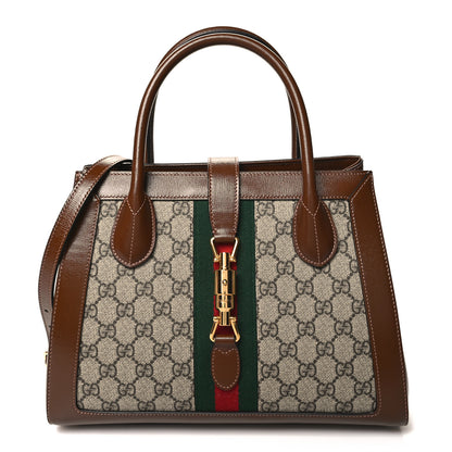 Gucci GG Supreme Monogram Azalea Calfskin Web Medium Jackie 1961 Tote Beige Ebony Brown Sugar 1 of 10