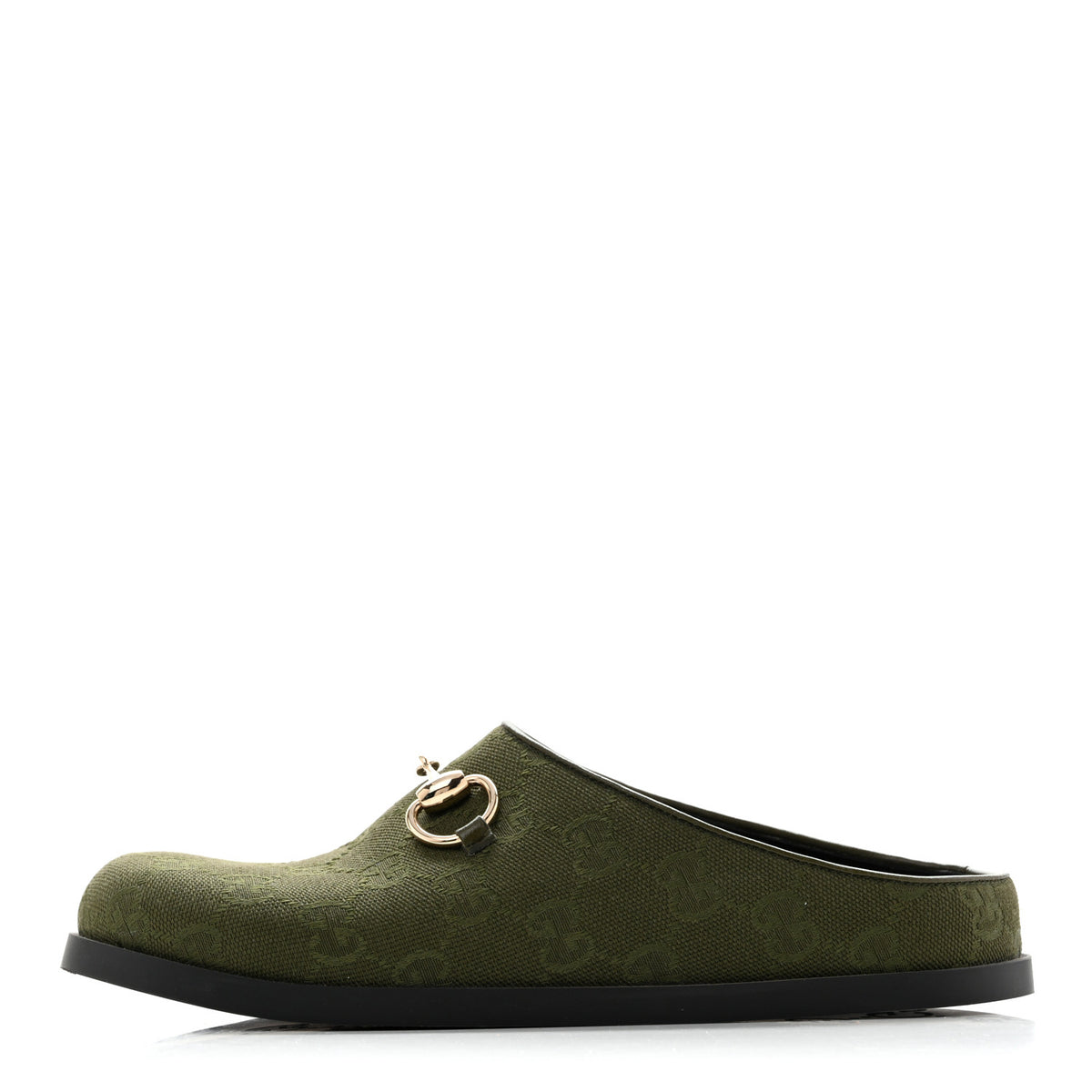 Gucci New Canvas Monogram GG Granada Kid Womens Horsebit Mules 35.5 Green 1 of 10