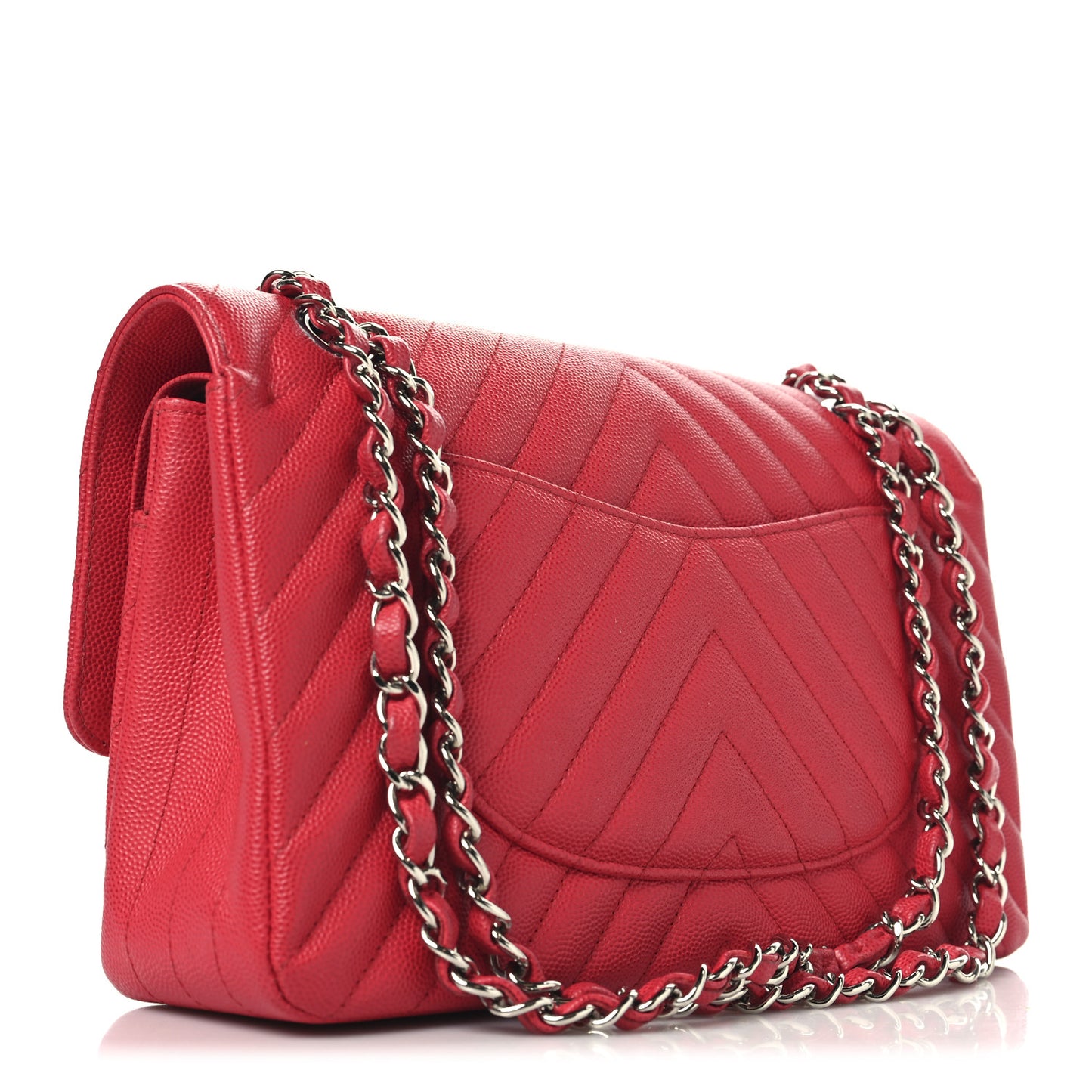 Caviar Chevron Quilted Medium Double Flap Dark Pink