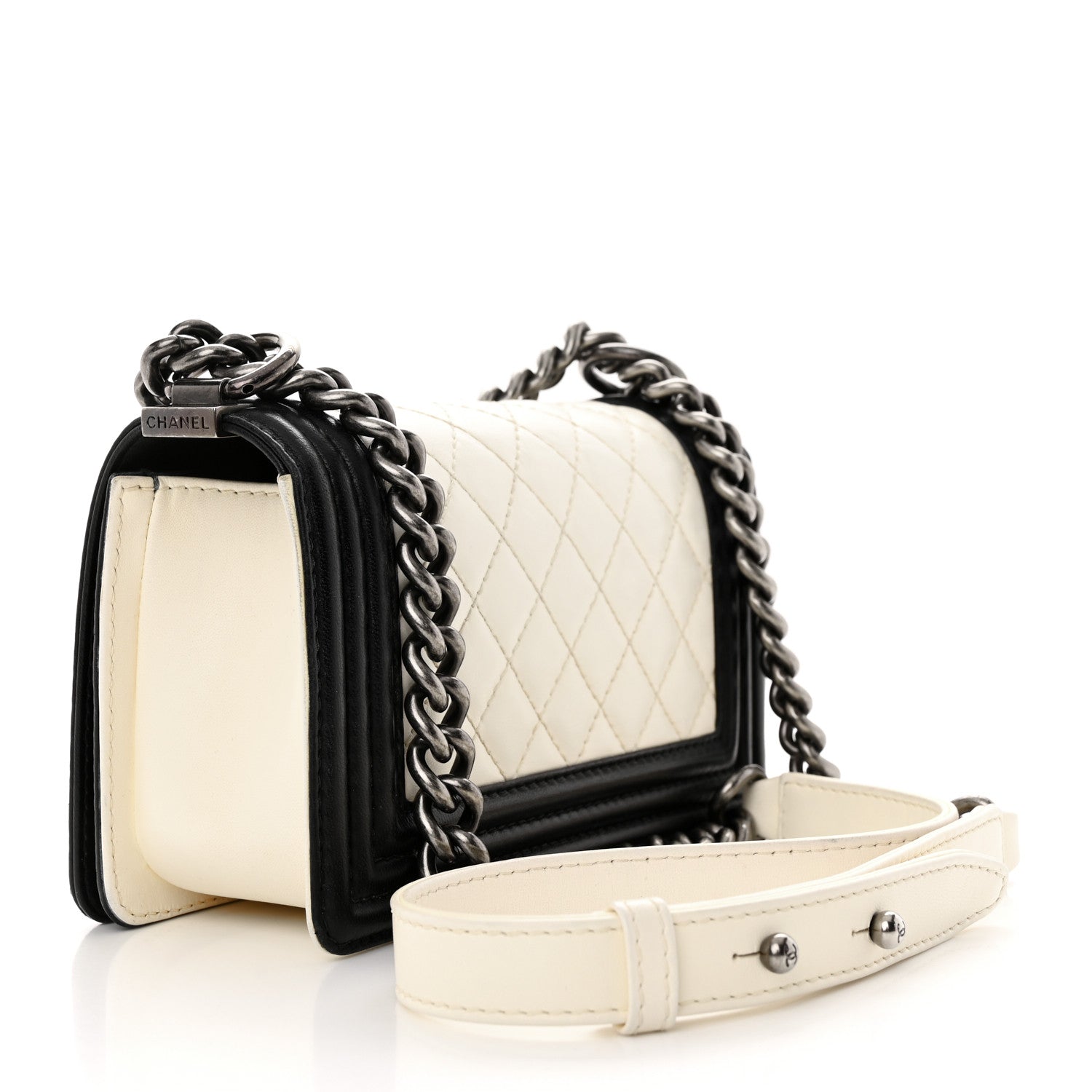 Chanel Lambskin Quilted Small Boy Flap Black White 3 of 13