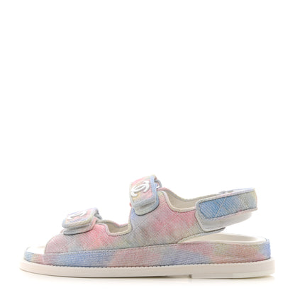 Chanel Printed Fabric Quilted Dad Sandals 35 Green Pink Blue 1 of 12