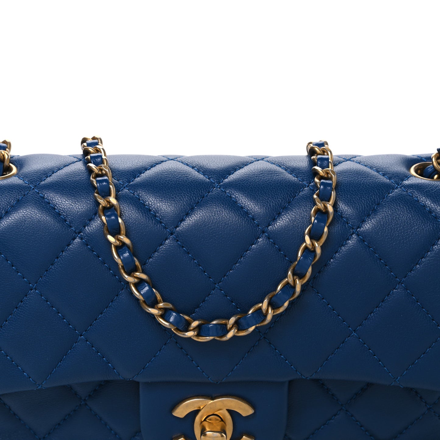 Lambskin Quilted Pearl Crush Mini Rectangular Flap Blue