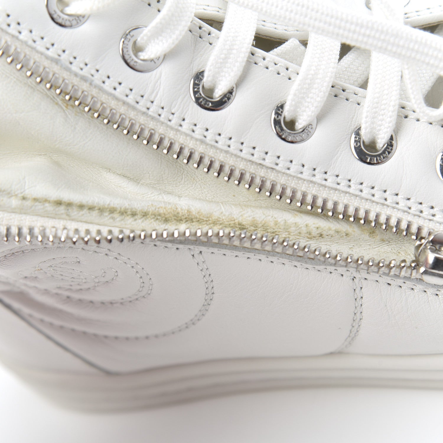 Chanel Calfskin High Top CC Sneakers 36 White 15 of 21