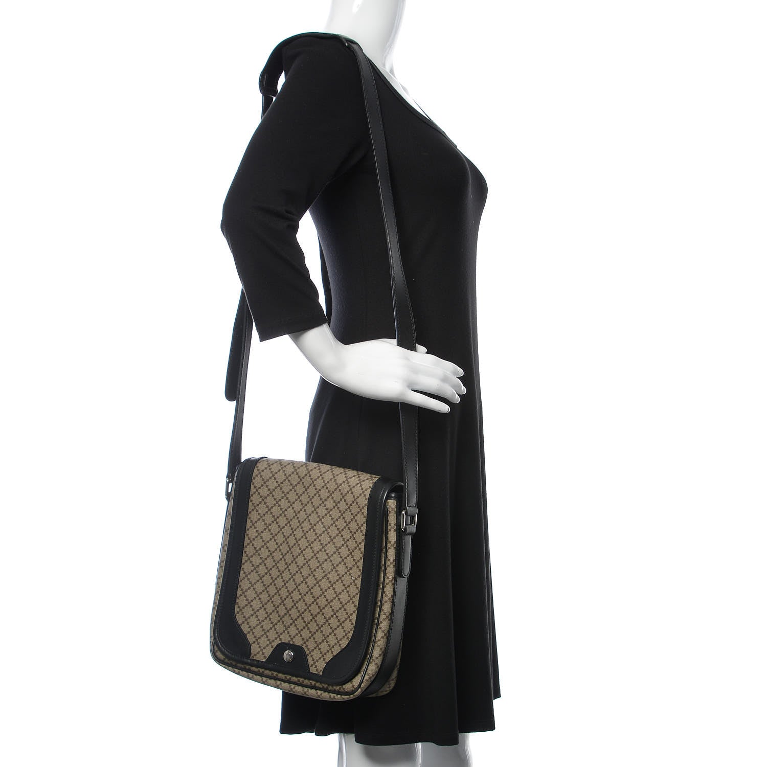 Gucci Diamante Flap Messenger Bag Beige Black 2 of 10