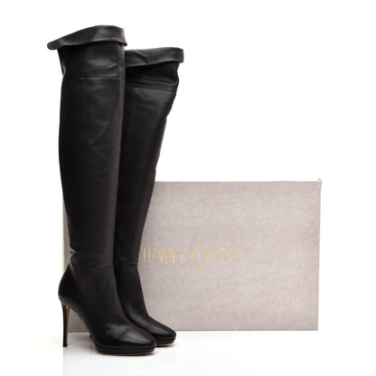 Jimmy Choo Grainy Calfskin Hayley 100 Over The Knee Boots 36 Black 7 of 7