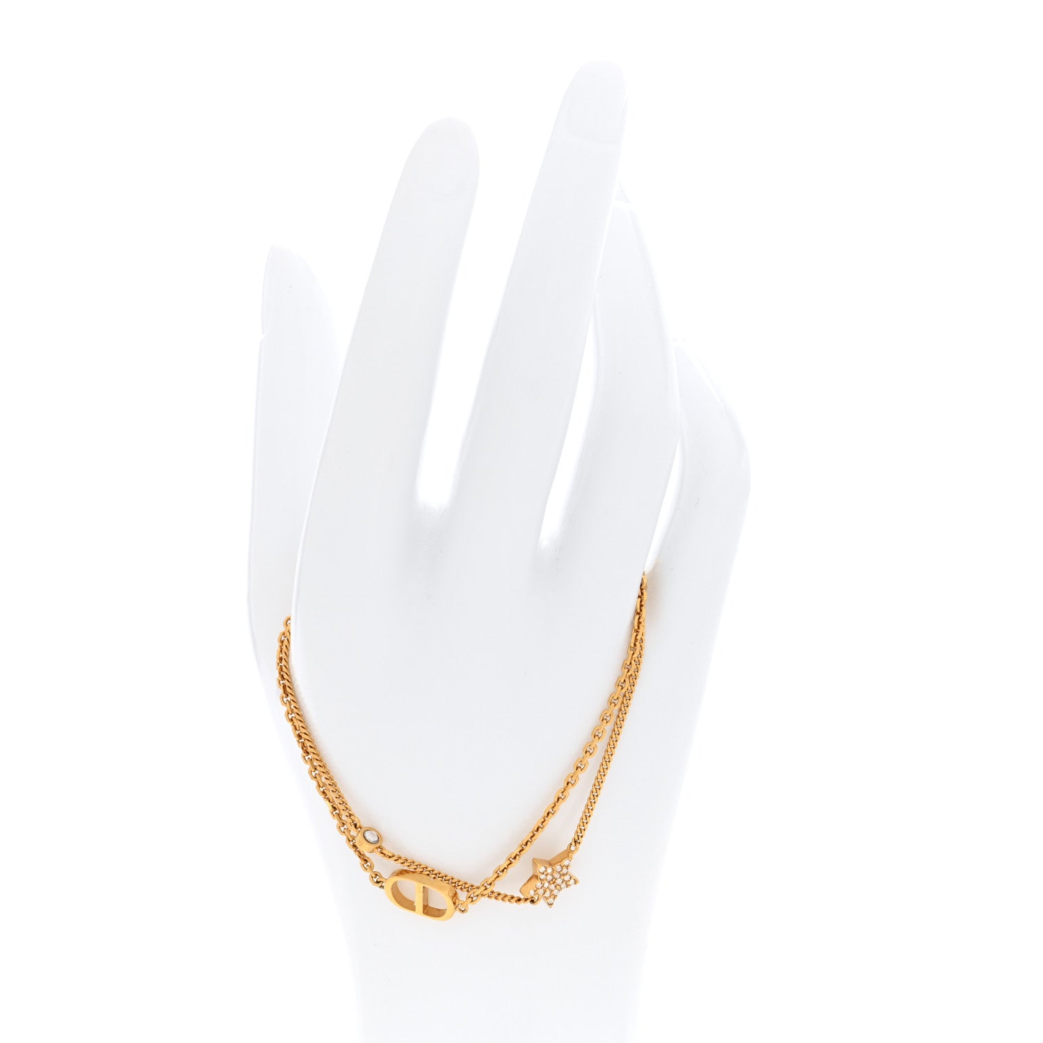 Christian Dior Metal Crystal Petit CD Double Bracelet Gold 2 of 4